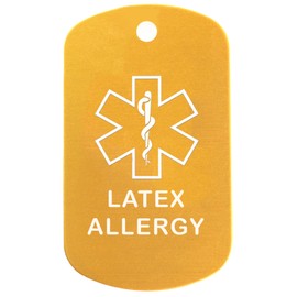 Latex Allergy Medical Alert ID Necklace with Gold Tag, Red Silencer, and 30'' USA Chain - 154 Color Choices