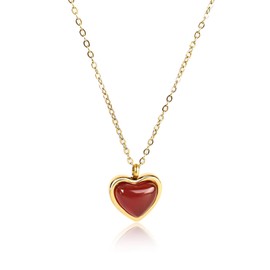 BelleVive 18K Carnelian Crystal Heart Pendant Necklace, Gifts for Women Heart Necklace - Crystal Heart Necklace for Women Gifts, Jewelry Valentine's Day Gift for Him Her