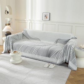 YSTELLAA Sofa Throw Blanket 2-Seater, 180 x 280 cm, Chenille AB Sides Sofa Throw, Sofa Blankets Throw Universal, Four Seasons Sofa Cover, Couch Cover with Tassel, Dark Grey Curve