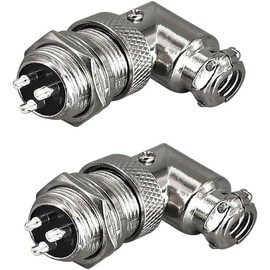 RUNCCI-YUN GX16 3 Pin Aviation Plug, 90 Degree Right Angle Metal Aviation Plug, GX16 Male Female Connector 3 Pin Panel Mounting Cable Connector, Pack of 2