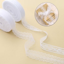 HERZWILD Lace Ribbon 50 m White Lace Trim Vintage Decorative Lace Crochet Lace Decorative Ribbon Lace Fabric for Sewing Craft Wedding Decoration (White/A)