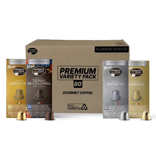 Espresso Italia Capsules compatible with Nespresso (80 Pods (Aluminum Premium), Variety Pack)