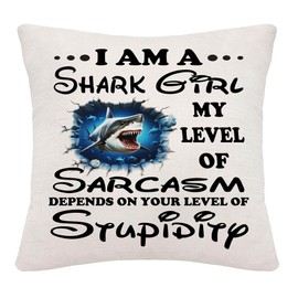 Hardeson Shark Cushion Cover Gifts for Women Girls Funny Shark Pillow Cases Animal Lovers Birthday for Sister Daughter