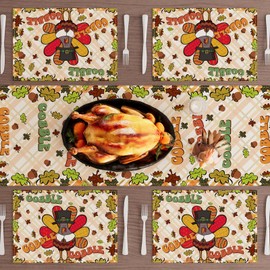 XCHI Thanksgiving Fall Turkey Maple Leaf Placemats Set of 4 Table Mats for Party Home Kitchen Dining Table Decorations 12x18 Inch