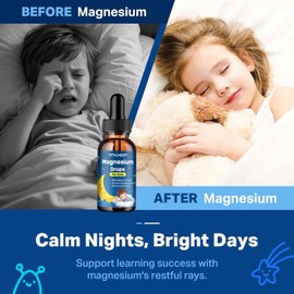 2PCS Magnesium Drops - Magnesium Glycinate Liquid Drops for Kids - Calm, Sleep, Relaxation, Bones, Brain Support with Vitamin B6, C, D3, Omega-3, L-Theanine, Zinc, Multivitamins - Strawberry Flavor