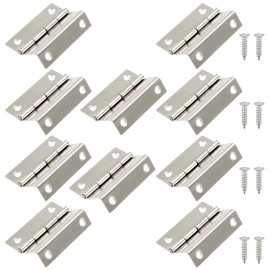 Augiimor 10 Pcs Silver Three Fold Hinges Box Hinge Hardware with Screws for Jewelry Box,Wooden Case,Cabinet, and Furniture (4 Holes, 1.42 x 1 Inch,Style 2)