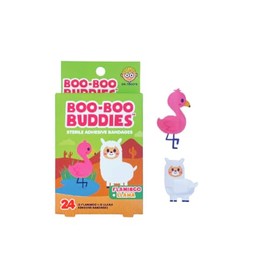 Boo Boo Buddies Kids Adhesive Bandages, Kids Self-Adhesive Sterile Bandages Pack for Toddler Girls & Boys, Adults First Aid, Protect Scrapes and Cuts | 24 Pcs (Flamingo + Llama)