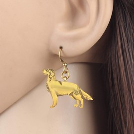 NEWEI Antique Gold Silver Plated Golden Retriever Dog Earrings Vintage Dog Dangle Drop for Women Teens Girls (Gold)