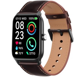 Leather Bands Compatible with IDW13,IDW16,IDW19 Smartwatch Bands, 22mm Soft Genuine Leather Replacement Strap for Fitpolo IDW13/Woneligo W13 Smartwatch Bands,ENOMIR/TOOBUR/MILOUZ/Gydom/Faweio/Veryfit IDW19 Smartwatch Bands (Vintage Brown)