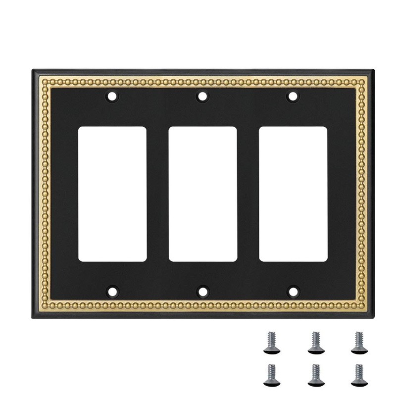 Pearled Frame Decorative Wall Plate Switch Plate Outlet Cover (Triple