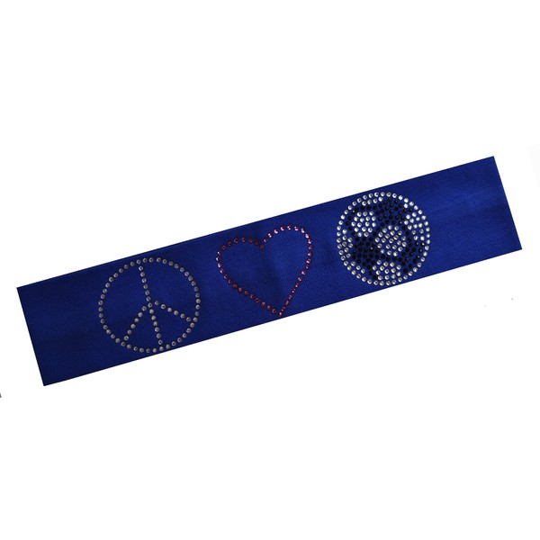 Soccer Gift Peace Love Soccer Rhinestone Cotton Stretch Headband (Royal Blue)