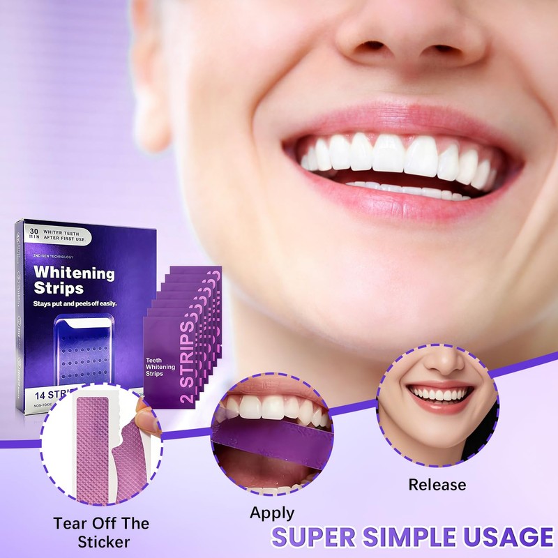 2Pcs Purple Teeth Whitening Strips, Gentle Daily Purple Whitening Strips,