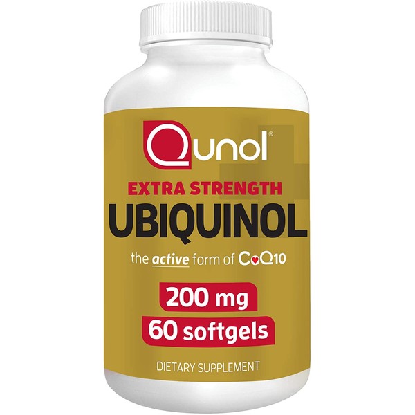 Qunol 200mg Ubiquinol CoQ10, Powerful Antioxidant for Heart and Vascular Health, Essential for energy production, Natural Supplement Active Form of CoQ10, 60 Count