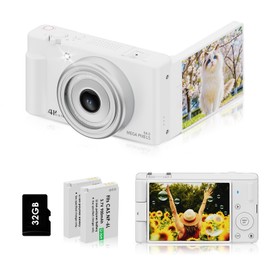Digital Camera for Photography,64MP Autofocus Camara with 16X Zoom, 180° Flip Screen, Vlogging Cameras, Compact Travel Camera with 32GB Memory Card, 2 Batteries