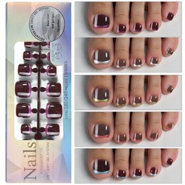 Maigitur 120pcs Short French Tip Toenail Press Ons - 5 in 1 Colorful Soft Gel Toe Nail Tips, Brown Soak Off Press On Toenails Square Fake Toes for Women Girls Manicure