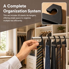 20Pcs Tie Holder Hangers Plastic Necktie Holders for Men Closet Organizer Rack for Ties Neck Tie Display Hanger Retail orHome Tie Racks Compact 2.8 x 2 Inch Hangers
