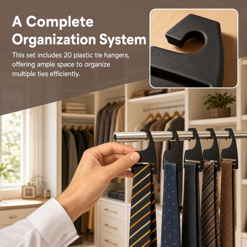 20Pcs Tie Holder Hangers Plastic Necktie Holders for Men Closet
