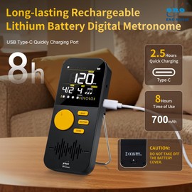 ENO MUSIC Rechargeable Big and Clear Sound Digital Metronome with Mechanical Sound Digital Sound Wood Block Sound and Vocal Counting the Beat for Piano Guitar Bass Violin Ukulele Drum Players, Black