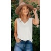 JOLIGAL White Tank Tops Women V Neck Loose Basic Solid