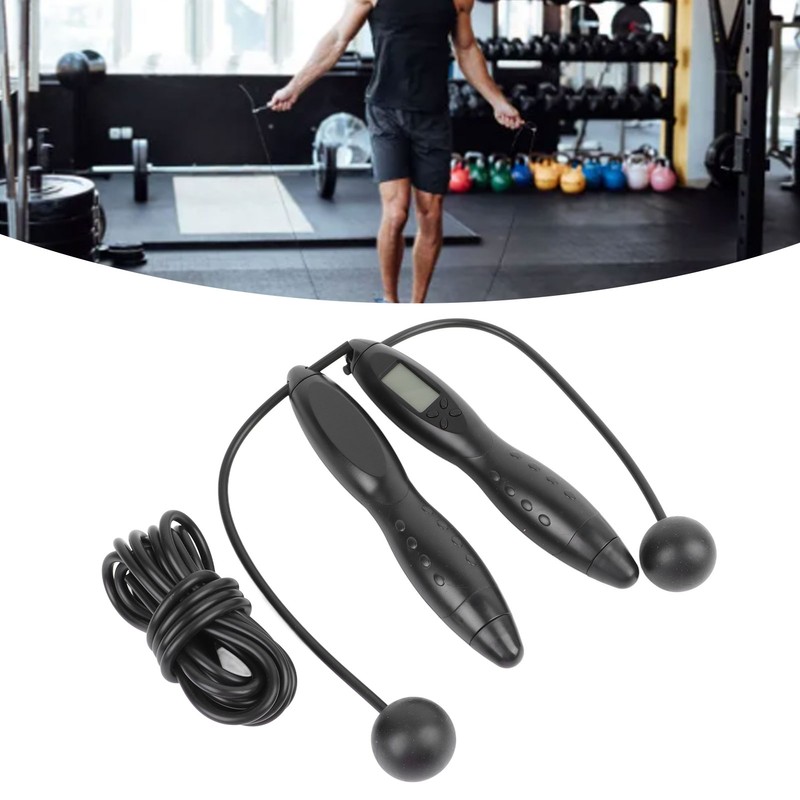 Black Smart Electronic Jump Rope with Counting Function Adult Fitness