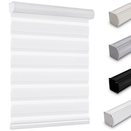 Youngoo Cordless Zebra Blinds for Indoor Windows, Dual Layer Sheer Blinds 70% Blackout Zebra Shades, Light Filtering Window Treatments Privacy Light Control Day Night Blinds,28" W*72" H,White