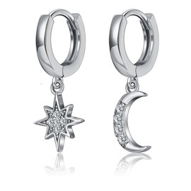Drop Earrings for Women Girls, Dangle Earrings Womens Moon Star Dangle Silver Birthday Anniversary Christmas Jewellery Gift