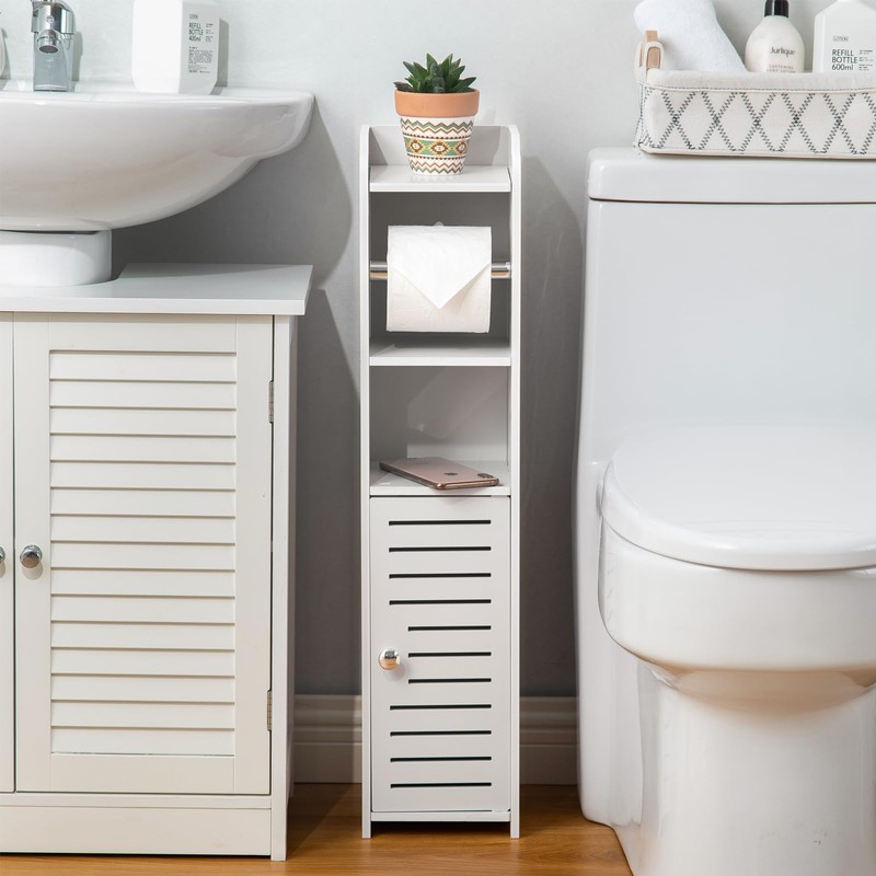 AOJEZOR Toilet Paper Holder Stand: Bathroom Storage Cabinet Beside Toilet