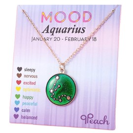Temperature Sensing Color Changing Mood Pendant Necklace 12 Constellation Zodiac Necklace with Message Card for Women Astrology Horoscope Jewelry Birthday Gifts -Aquarius