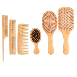 Kit De Cepillo y Peine Bambu, 6pcs Peine De Madera Bambu, Peine De Bambu, Peine Para Masaje Con Bolsa De Aire, Peine Para Masaje De Cuero Cabelludo,  