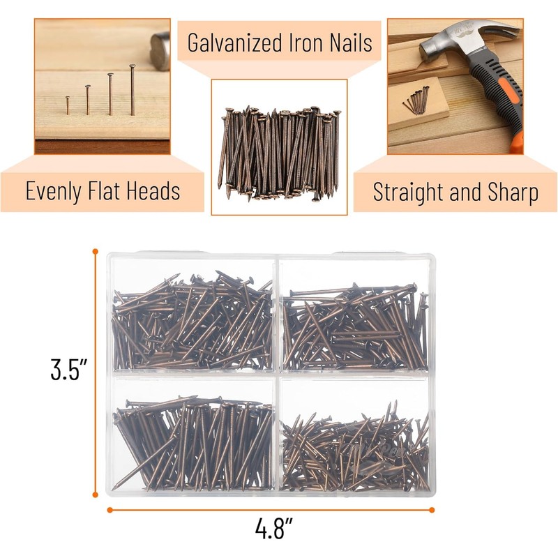 Mr. Pen- Nail Assortment Kit, 600 pcs, 4 Sizes, Bronze,