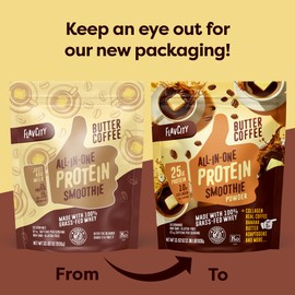 FlavCity Grass Fed Whey Protein Powder - Butter Coffee - 25g Protein, 10g Collagen & 87mg Caffeine - Made with Organic Reishi & Cordyceps - Gluten Free & No Added Sugars (20 Servings)