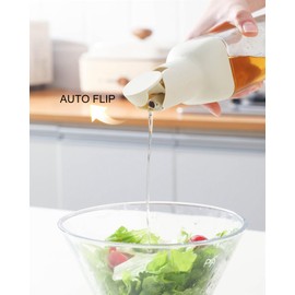 Glass Oil Dispenser 17 Oz 500ml Beige 2 Pack | For Kitchen Cooking, With Labels, Olive Oil Bottle Dispenser, Auto Flip, Non-Drip, Oil Dispenser Bottle, Wide Opening, Easily Refill And Clean