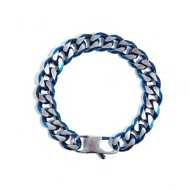 Dayouny Cuban Chain Bracelets for Men, 7.5 inch Cuban Link Bracelet Stainless Steel Wrist Bracelets Stylish Attaching Metal, Blue Black