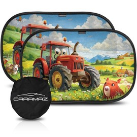 Car Window Shades for Baby with Certified UV Protection - Optimal Darkness with Suction Cups in Universal Size 51 x 31 cm - Tractor Design - Pack of 2