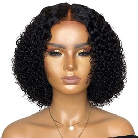 Short Curly Wig, Kinky Curly Bob Wig, Lace Front Closure Wig Natural Fashion Black Real Hair for Women Daily Dress Cosplay Party