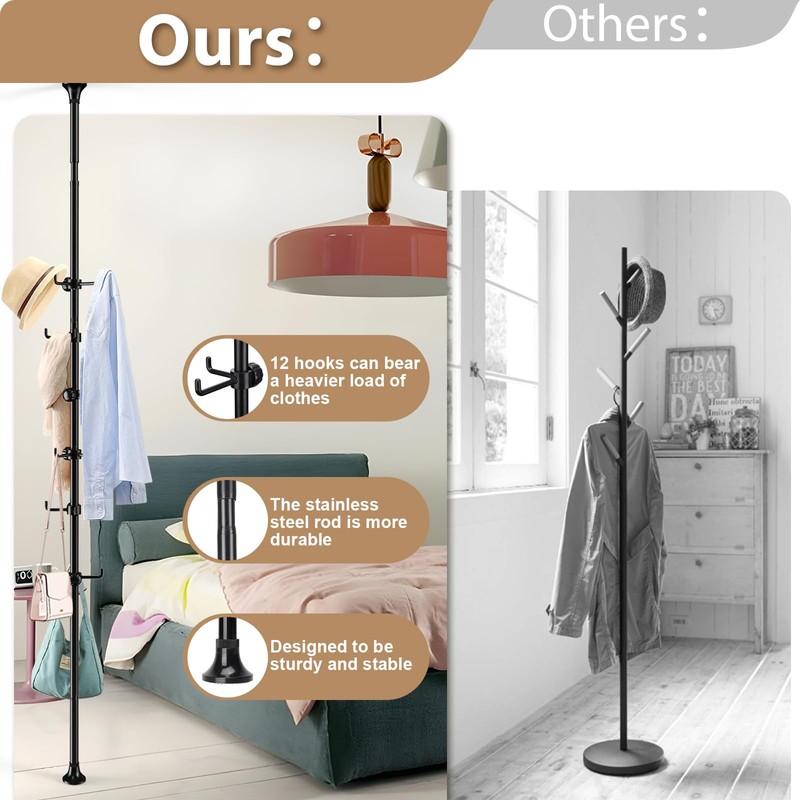 Sempicad Coat Rack Freestanding, 56 to 125 inch Adjustable Tension