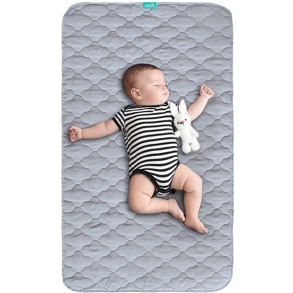 Biloban Baby Waterproof Bed Pad Washable Quilted Crib Mattress Pad 28" x 52", Reusable Underpads Bed Wetting Incontinence Cover for Baby Toddler Children and Adults, Grey