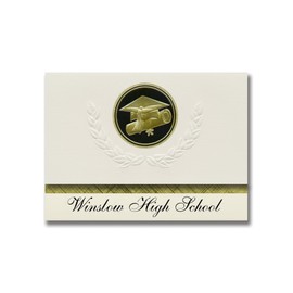 Signature Announcements Winslow High School (Winslow, ME) Graduation Announcements, Presidential style, Basic package of 25 Cap & Diploma Seal. Black & Gold.