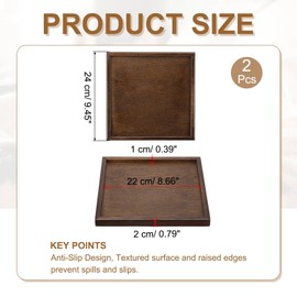 YELARXI Wooden Serving Tray Square Wood Serving Tray Decorative Platter, 9.5x9.5 Inch Fit for Home Decor Kitchen Coffee Table Candle Holder, (2 Pcs, Brown)