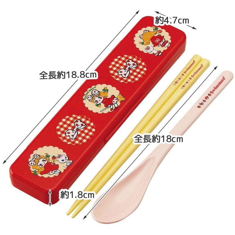 Skater CCS3SAAG-A Swimmer Strawberry Chopsticks & Spoon Set, 7.1 inches