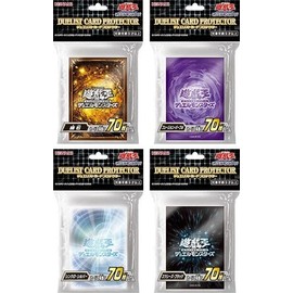 YuGiOh Duelist Card Protector, Set of 4 Card Sleeves, 2022, Xyz Black, Synchro Silver, Fusion Purple, Pyroxene [70 Each Set] Mini Size