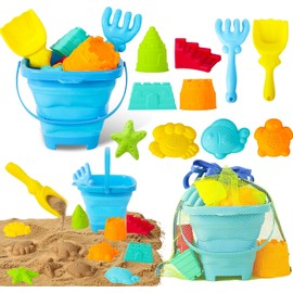 Juguetes Arena para Playa,Juguetes de Arena para Niños 12 Piezas con Bolsa de Malla，Pala de cubeta de Arena Plegable y Juguetes de rastrillo de Arena,Moldes de arena de Castillo Animales para Niños