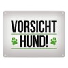Caution Dog Metal Sign with Paw Print in Green