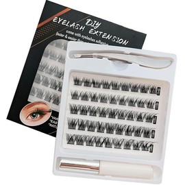 45 Clusters DIY False Eyelashes With Tweezer & Lash Adhesive Individual Reusable Soft Natural Easy Fan Russian Lashes Eyelash Extensions Makeup Eyelashes Extensions Cosmetic