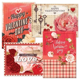 Current Vintage Wishes Valentine's Day Greeting Cards - Set of 8 (4 Designs), 5 x 7 Inches, Seasonal, Sentiments Inside, Envelopes Included