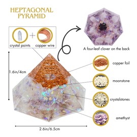 Orgonite Heptagon Pyramid |A Four-Leaf Clover on The Back | Money Healing Crystals Pyramid for Positive Energy with Crystal That Promotes Wealth, Prosperity and attracts Success