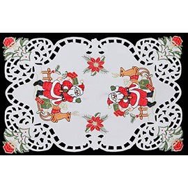 Creative Linens 4PCS Holiday Christmas Embroidered Santa Reindeer Poinsettia Placemats 11x17 White, Set of 4 Pieces