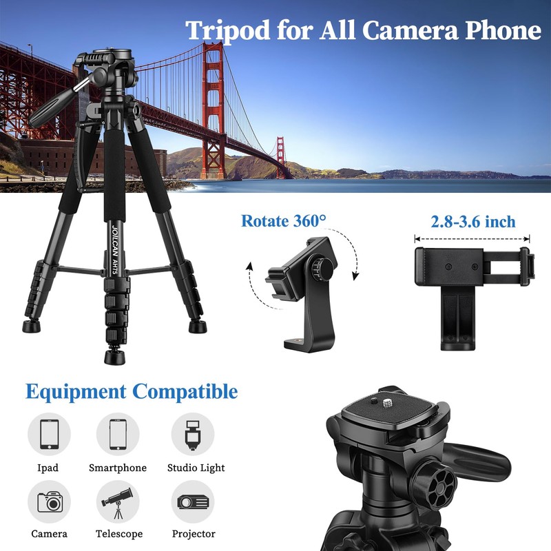JOILCAN Tripod Camera Tripods, 74" Tripod for Camera Phone Video