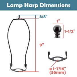 Aspen Creative 20040-32A, 9" Lamp Shade Harp Holder with E26 UNO Fitter Adapter, Includes Solid Steel Bumped Cylinder Finial, 9" Harp, and E26 36mm UNO Fitter in Matte Black Finish, 2 Pack