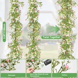 5.9ft Artificial Baby Breath Flower Vines,2 Pcs Real Touch Faux Hanging Baby Breath Garland,Fake Babys Breath Gypsophila for Wedding Party,Baby Shower, and Home Decor (Pink)